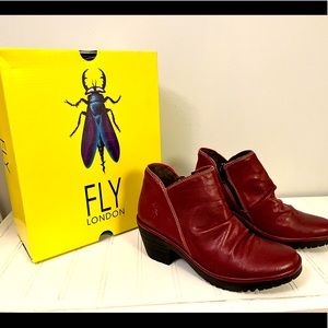 FLY LONDON. New in box. Wezo Red Mousse Booties. Ultra-chic and comfortable.